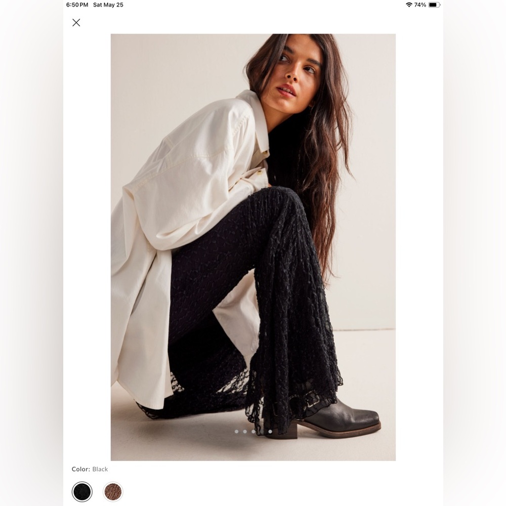 NWT $98 Free People Georgina Mesh Flare Pants Black NEW - Picture 4 of 6